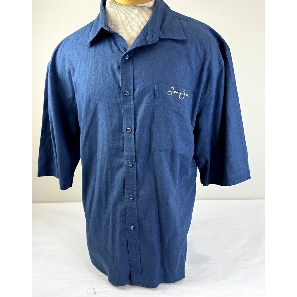 Cobalt Blue Sean John Linen Cotton Blend Button Down Shirt - Men's XL